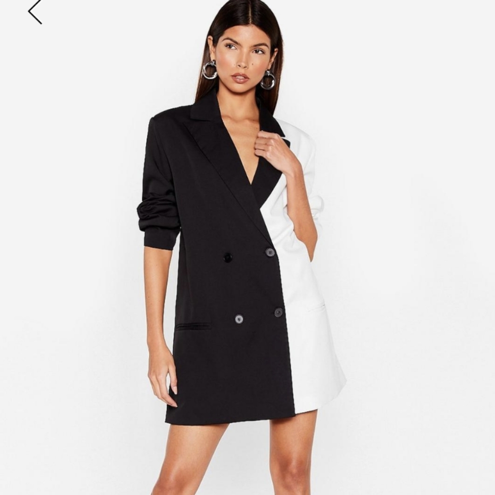 Nasty gal blazer dress black white two tone 10 nwt large